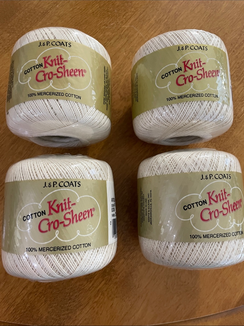 Vintage J&P Coats Knit-Cro-Sheen White Crochet Thread Size 10 Lot of 4